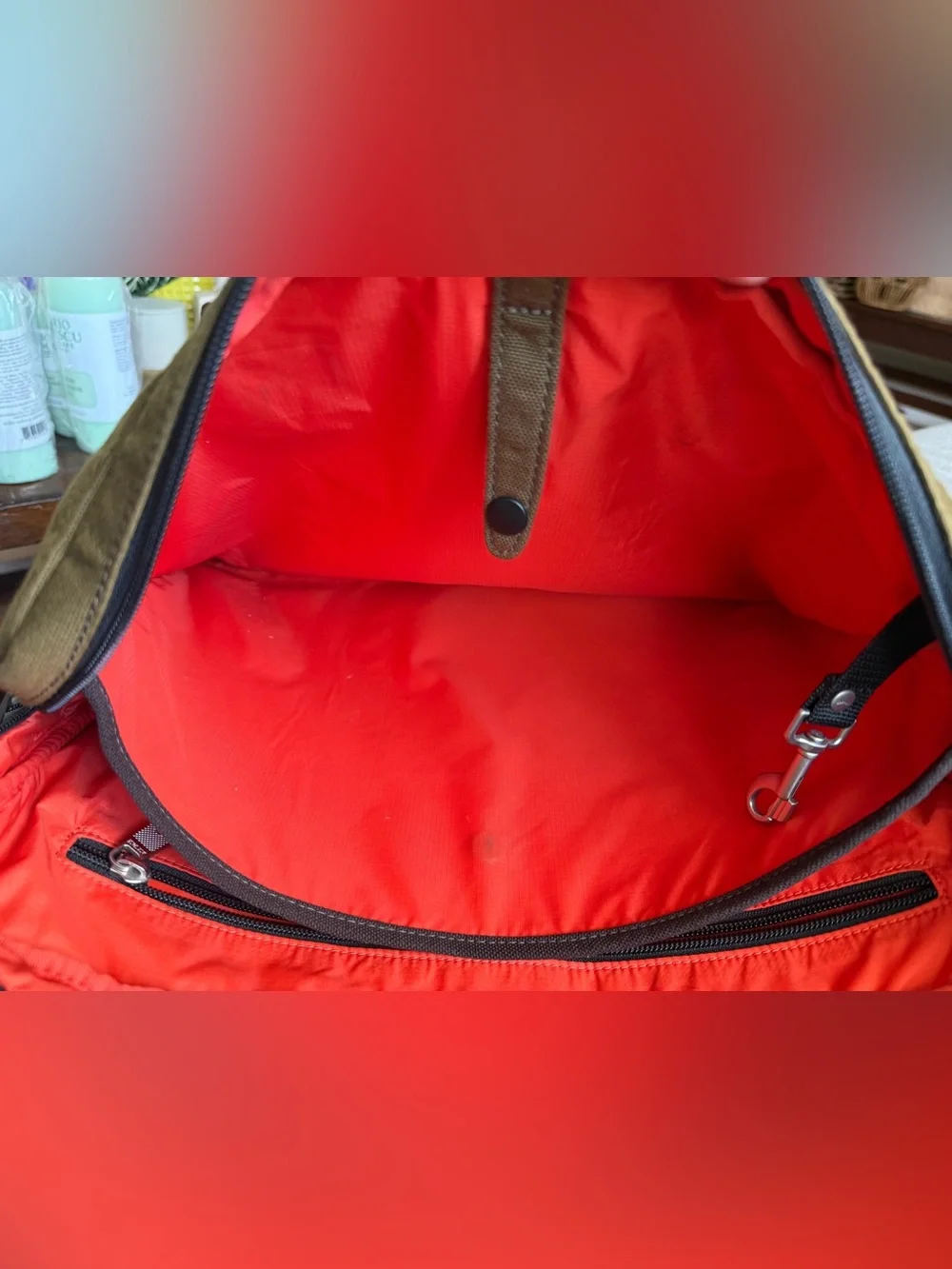 Jack Spade Greene St medium shoulder messenger bag orange lining heavy canvas